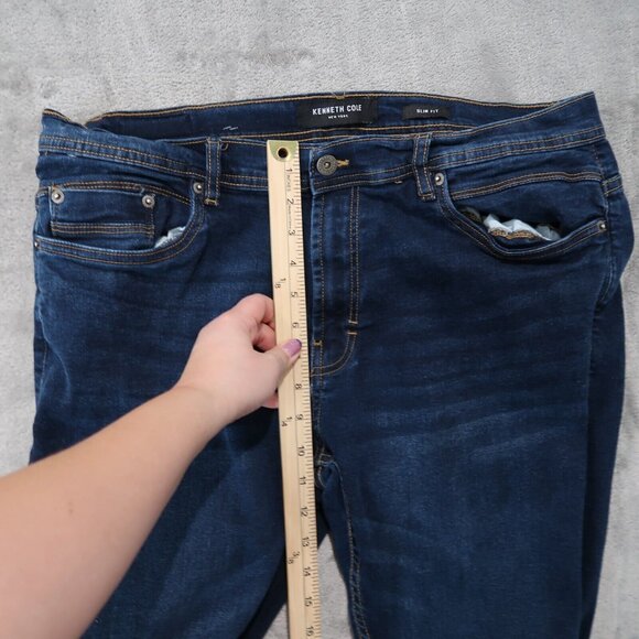 Kenneth Cole Jeans Men 36x30 Slim Fit Whiskering Dark Wash Stretch Preppy City - Picture 11 of 14